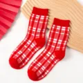 Rote karierte Socken für Damen und Herren, festliche Winter Baumwoll Socken Variante. - Einheitsgröße / Karo