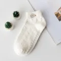 White women's cotton ankle socks featuring cute bear embroidery and Japanese summer style. - One Size / Small Flower