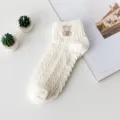 White cute bear embroidery knit short socks for women, stylish summer ribbed ankle socks. - One Size / Teddy Bear