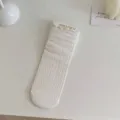 Women white lace mid tube socks summer thin stacked socks casual cute hosiery daily wear - One Size / White Small Polka Dots