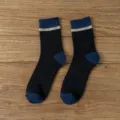 Men winter color block mid tube socks thick warm cotton casual athletic long socks. - One Size / Black