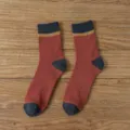 Men winter mid-calf color-block thick warm cotton socks stylish athletic casual hosiery - One Size / Red