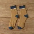 Men winter color block cotton mid calf socks thick warm casual sports crew long socks - One Size / Yellow