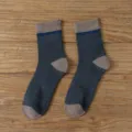 Men's mid-calf cotton socks winter thick warm color block casual sports long socks. - One Size / Dark Gray