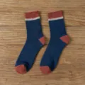 Thickened winter mid-tube socks with color-blocking design, comfortable and warm. - One Size / Navy Blue