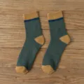 Men winter color-blocked crew socks green cotton warm terry sports casual long socks - One Size / Dark Green