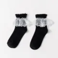 Chaussettes mi-hautes Lolita JK noires avec collerette en dentelle blanche style japonais. - Taille unique / Noir