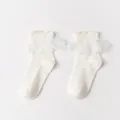 Chaussettes mi-hautes Lolita blanches en dentelle a volants style japonais mignon coton - Taille unique / Blanc Crème