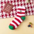 Cute Christmas coral fleece socks with cute reindeer embroidery, thick and warm for winter. - One Size / Striped Fawn