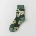 Damen hase blumen mittelschaft thermische socken herbst winter retro kuschelige frottee socken grün - Große Blume und Häschen