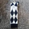 Calcetines altos de rombos en blanco y negro estilo colegial para mujer, calcetines vintage. - Talla única / Base Blanca Rombos Negros