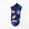 Chaussettes courtes en coton pour femme avec motif d'ours, chaussettes décontractées bleues. - Taille unique / Bleu Marine