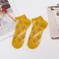 Yellow star pattern mesh short socks, breathable cute Japanese style low cut boat socks for summer. - One Size / Yellow