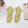 Cute summer mesh short socks for women, breathable low-cut boat socks with pink letters. - One Size / Green