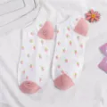 Calzini corti da donna carini taglio basso rosa fragola bianco cotone calzini da barca - Taglia unica / Fragola Bianca