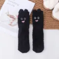 Damen dicke Korallenfleece Wintersocken mit süßem Cartoon-Monster, kuschelige warme flauschige Socken. - Einheitsgröße / Schwarz