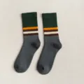 Chaussettes mi-hautes thermiques épaisses pour hommes, color-block automne et hiver douillettes. - Taille unique / Bord de Chaussette Vert Foncé