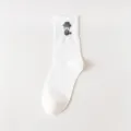 Men solid white mid-calf cotton socks with stylish man portrait print for daily wear - One Size / White