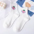 White strawberry planet mid-calf socks, cute Harajuku style cotton kawaii cute socks variant. - One Size / White