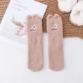 Winter Damen Korallenfleece süße Cartoon Augen dicke warme Hausschuhe Socken gemütlich - Einheitsgröße / Kaffeebraun