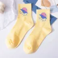 Cute yellow cartoon UFO crew socks, soft cotton Harajuku style women socks for daily wear. - One Size / Yellow
