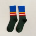 Chaussettes bouclettes épaisses pour homme, automne hiver chaudes colorblock style - Taille unique / Bord de Chaussette Bleu Marine