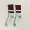 Chaussettes Épaissies pour Hommes Color-Block Rayées Chaudes Hiver Bouclette Loisirs Modèle - Taille unique / Manchette Café