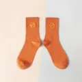 Chaussettes mi-hautes orange avec joli motif de tranche de fruit brodé, style quotidien doux. - Taille unique / Orange Foncé