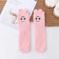 Pink fuzzy big eye winter socks, thick coral fleece cute warm cartoon sleeping floor socks. - One Size / Pink