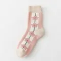 Damen rosa Kirschblüte Wadenstrümpfe retro thermisch dick Frottee Baumwolle Winter Socken - Rosa Floral