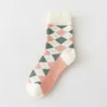 Retro Rautenmuster Winter warme Frotteesocken fuer Damen, dicke gemuetliche Strumpfwaren. - Britische Rauten