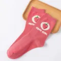 Calcetines Fresa Rosa Tubo Medio Lindo Japonés Algodón Casual Modelo Variante Estilo - Talla única / Rosa rojo