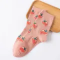 Calcetines de tubo medio rosa con fresa bonita para mujer, estilo japonés dulce diario. - Talla única / Rosa Naranja