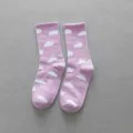 Pink cloud print mid-tube cotton socks for women and men, cute casual daily wear wear cute style. - One Size / Pink