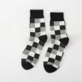 Chaussettes Mi-Hautes pour Homme Noir et Gris à Carreaux Style Britannique en Coton - Taille unique / Bord-côte chaussette noir