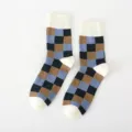 Chaussettes homme vintage à carreaux style britannique coton automne hiver coloré. - Taille unique / Chaussettes à revers blancs