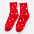 Red star and moon print glitter mid-calf women socks spring casual daily wear fashion hosiery - One Size / Red