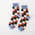 Chaussettes mi-hautes à carreaux rétro pour hommes coton écossais style décontracté - Taille unique / Poignets bleus