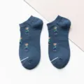 Chaussettes basses en coton confortables pour hommes et femmes avec motif d'ours mignon. - Taille unique / Bleu Marine