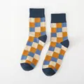 Chaussettes Mi-Haut Carreaux Rétro Hommes Style Britannique Coton Confortables Douces - Taille unique / Bord de Chaussette Bleu Marine