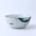 Bol de riz en ceramique peint a la main avec motif de lotus et poisson pour cuisine. - Bol à soupe 6,75 pouces