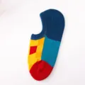 Retro geometrische Damen Füßlinge, atmungsaktive Baumwolle unsichtbare Socken Hauptansicht. - Einheitsgröße / Kleine Quadrate im Colour-Blocking