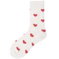 Weiße Baumwoll-Mittelsocken mit rotem Herzmuster für Damen und Herren im Alltag. - Einheitsgröße / Herz