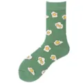 Grüne Baumwoll-Mittelsocken mit süßem Spiegelei-Muster, stilvolle Freizeitbekleidung für Paare. - Einheitsgröße / Spiegelei