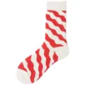 Rot-weiße wellenförmige Wadenstrümpfe für Damen und Herren, lässige Baumwoll-Skatesocken. - Einheitsgröße / Welle
