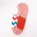 Damen unsichtbare Bootssocken Retro geometrisches Muster Baumwolle rutschfeste Socken - Einheitsgröße / Orange-Rosa