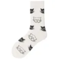 Bequeme Baumwoll-Mittelsocken mit süßem Katzenmuster, lässiger Stil für den Alltag. - Einheitsgröße / Weiße Katze
