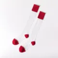 Transparente lange Wadenstrümpfe aus Glasseide mit roten Bündchen und Zehen Variante - Einheitsgröße / Rot