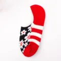 Damen Baumwolle Bootssocken rutschfest unsichtbare Kurzsocken rot weiß Blumen retro - Einheitsgröße / Schwarz-Weiß-Muster