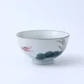Bol à riz en céramique peint à la main avec motif de feuille de lotus et poisson rouge. - Bol à riz 4,25 pouces
